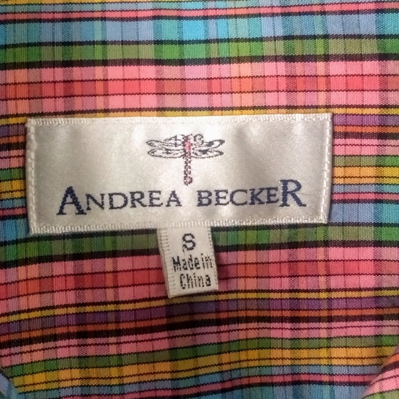 Andrea Becker Rainbow Plaid button down top S - Picture 4 of 9